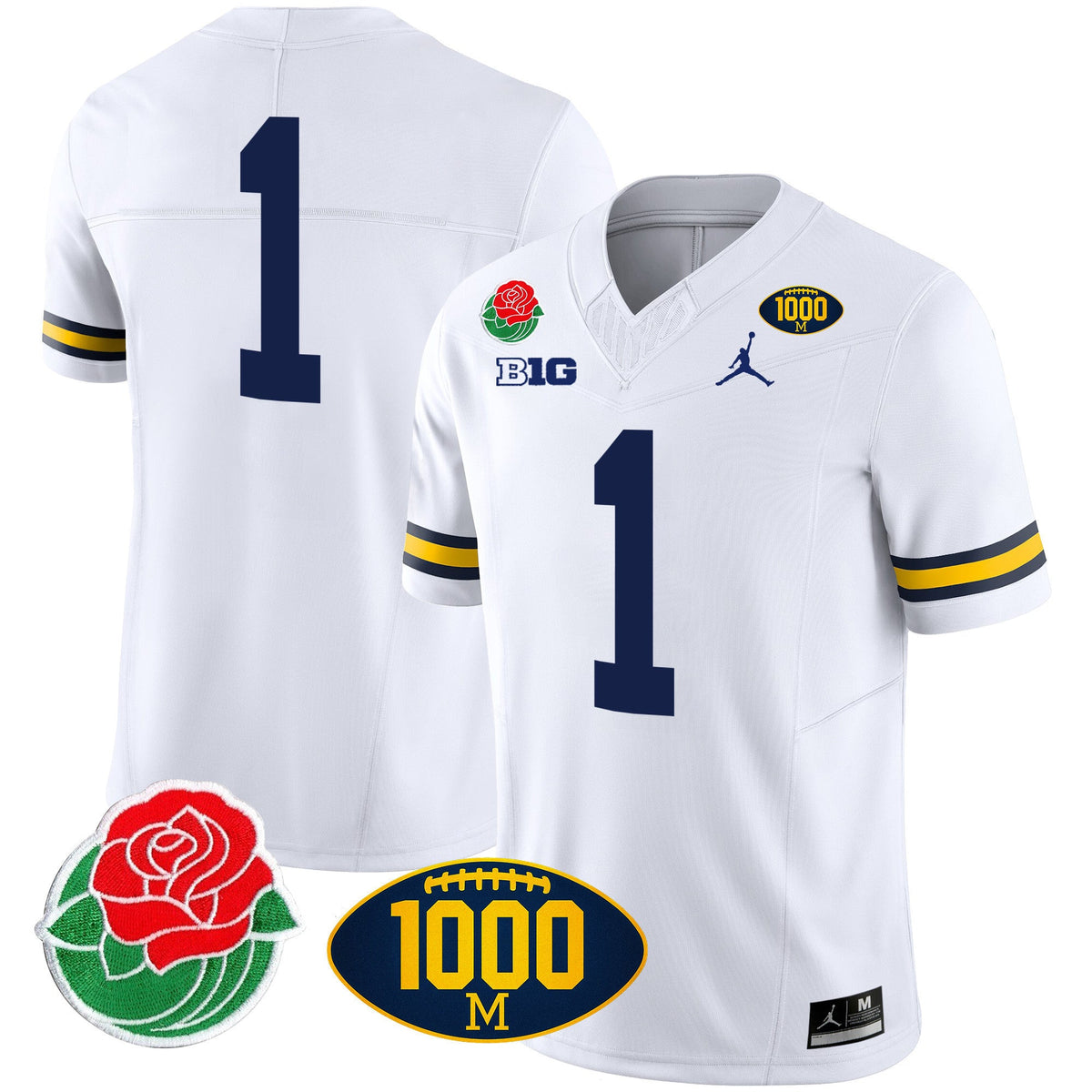 Men's Michigan Wolverines Rose Bowl & 1000 Wins Patch Vapor Jersey - All Stitched - image 24