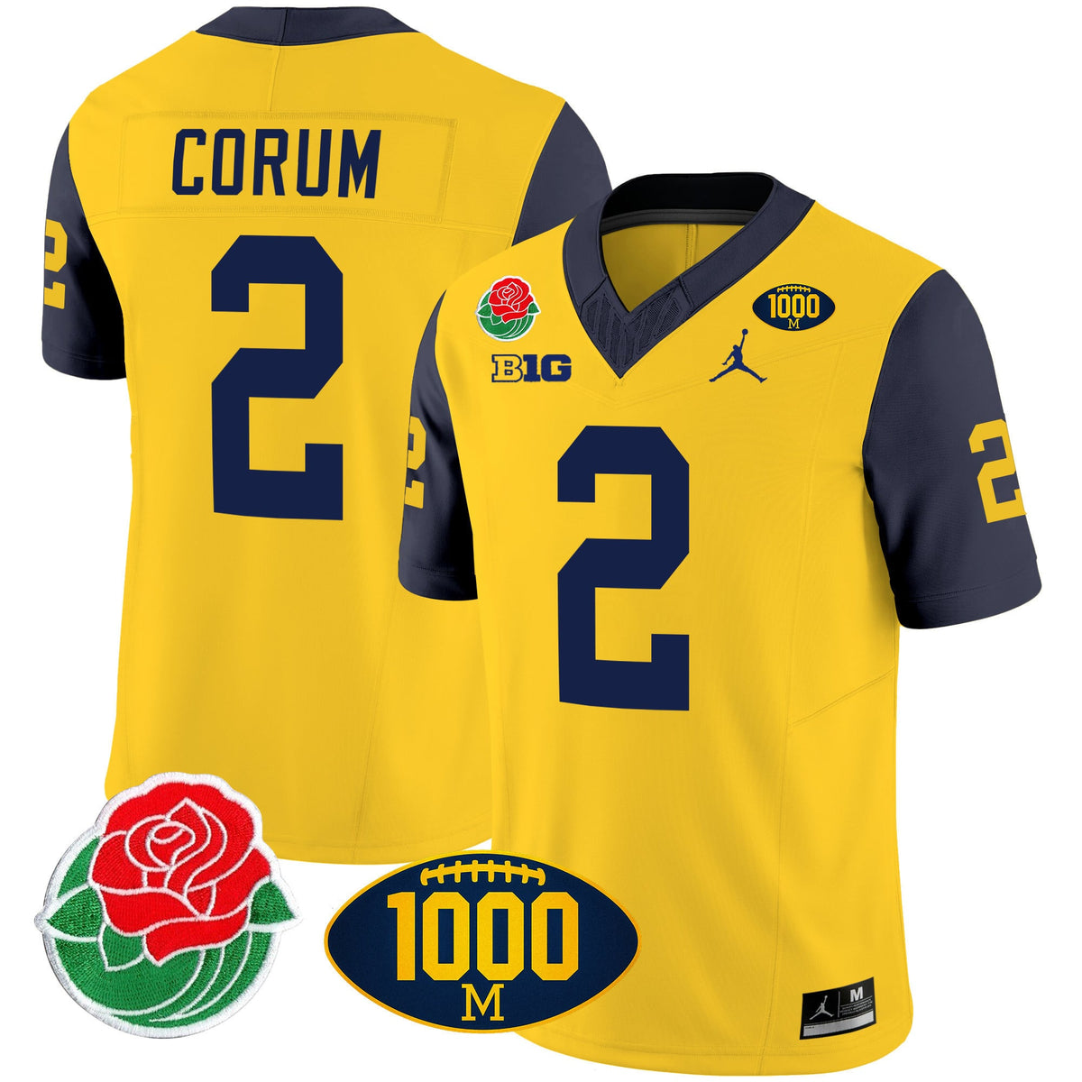 Men's Michigan Wolverines Rose Bowl & 1000 Wins Patch Vapor Jersey - All Stitched - image 26