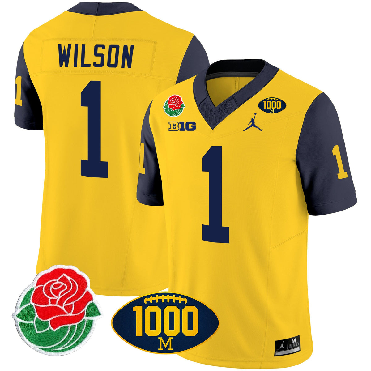 Men's Michigan Wolverines Rose Bowl & 1000 Wins Patch Vapor Jersey - All Stitched - image 27