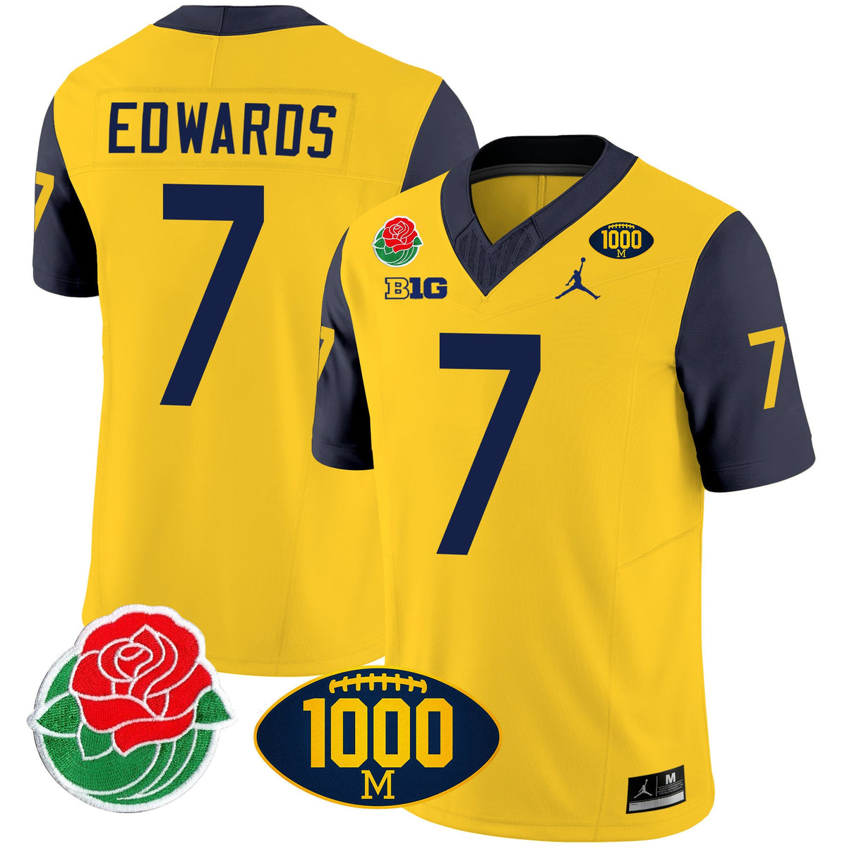 Men's Michigan Wolverines Rose Bowl & 1000 Wins Patch Vapor Jersey - All Stitched - image 28