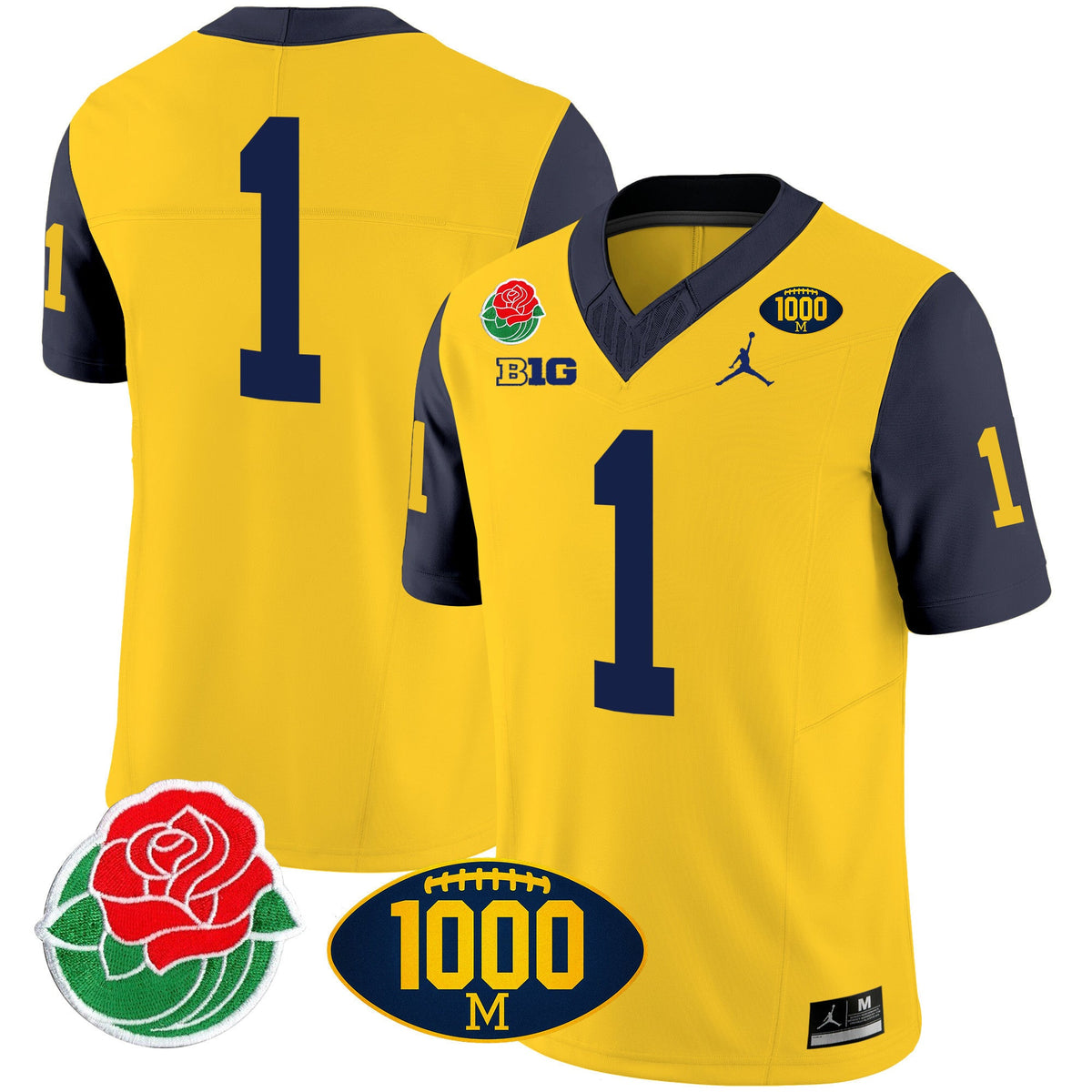 Men's Michigan Wolverines Rose Bowl & 1000 Wins Patch Vapor Jersey - All Stitched - image 30