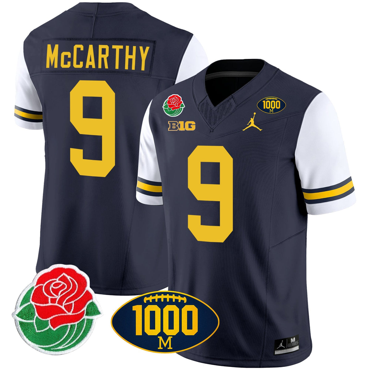 Men's Michigan Wolverines Rose Bowl & 1000 Wins Patch Vapor Jersey - All Stitched - image 31