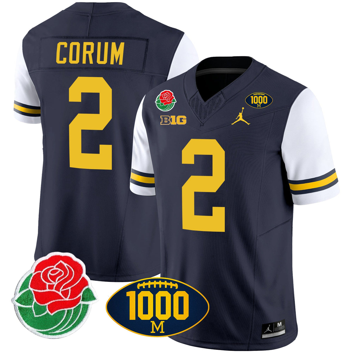 Men's Michigan Wolverines Rose Bowl & 1000 Wins Patch Vapor Jersey - All Stitched - image 32