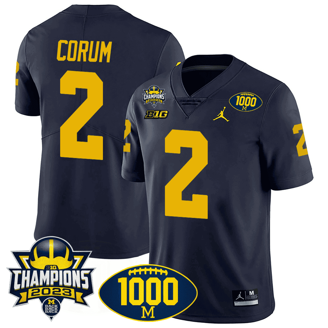 Men's Michigan Wolverines 1000 Wins & BIG10 Champions Patch Special Jersey - All Stitched - image 2