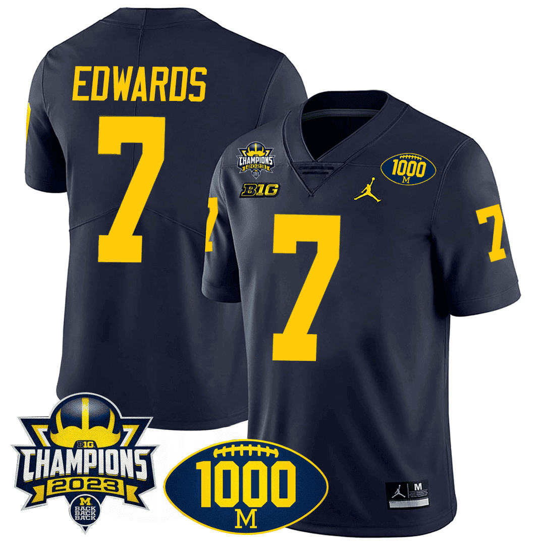 Men's Michigan Wolverines 1000 Wins & BIG10 Champions Patch Special Jersey - All Stitched - image 3