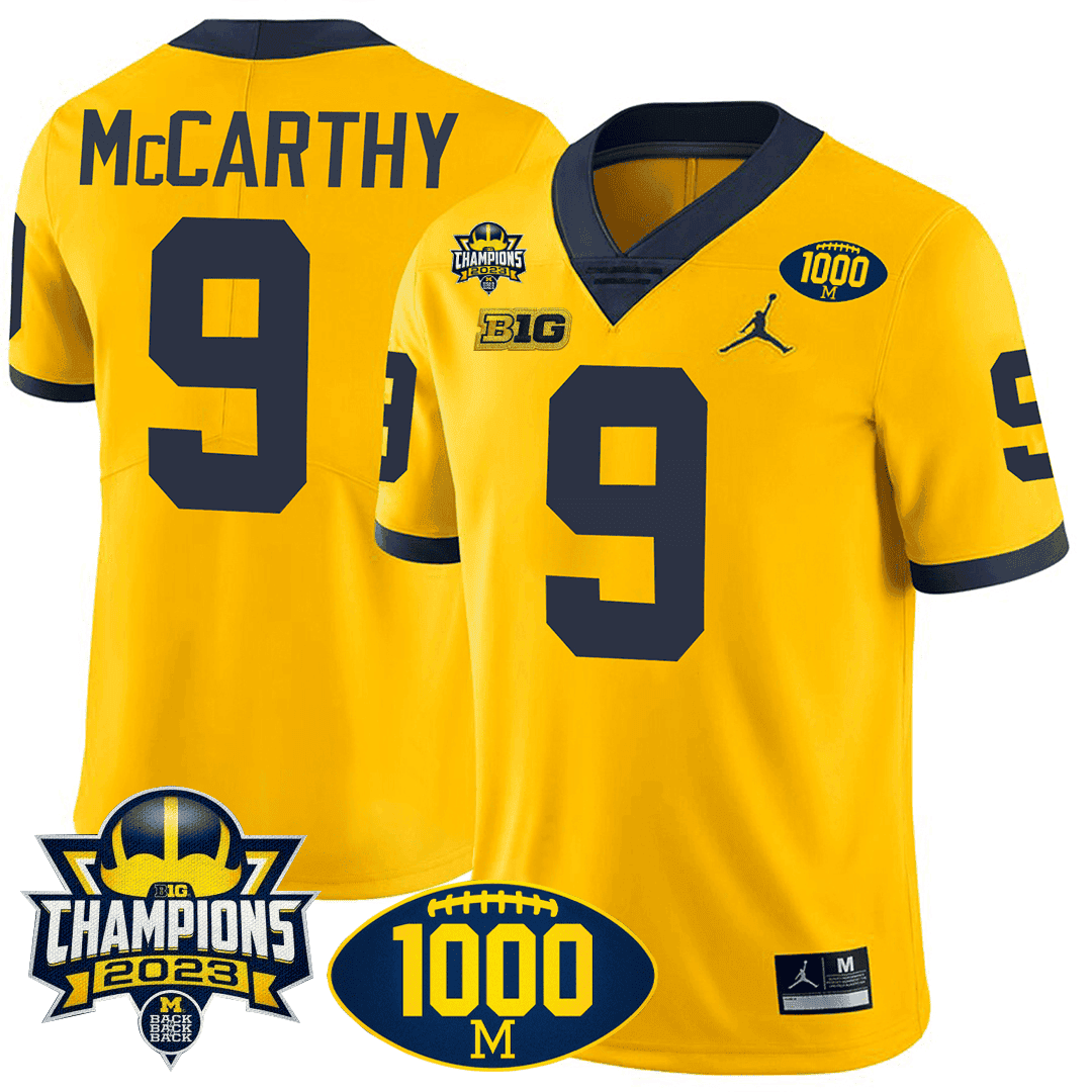 Men's Michigan Wolverines 1000 Wins & BIG10 Champions Patch Special Jersey - All Stitched - image 5