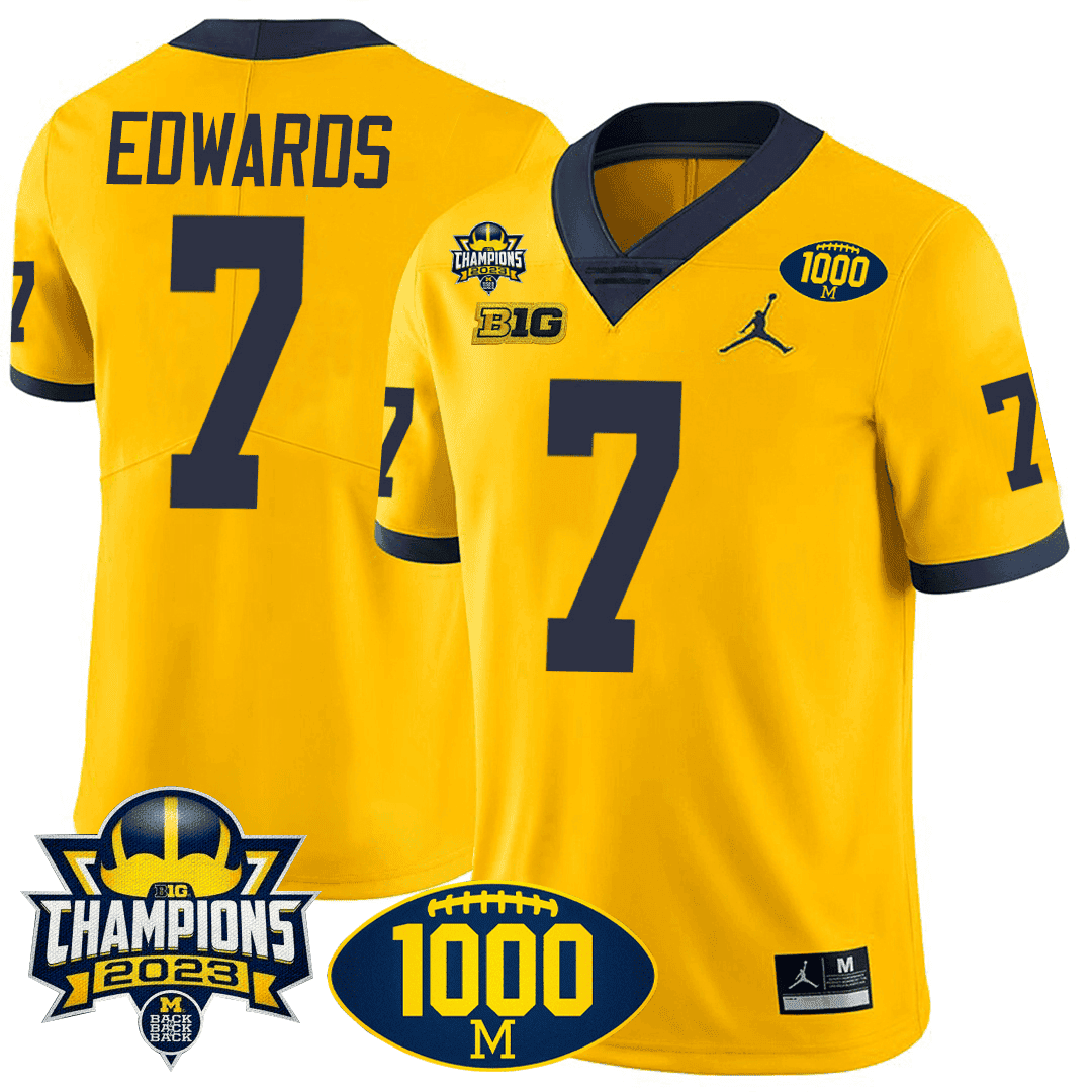 Men's Michigan Wolverines 1000 Wins & BIG10 Champions Patch Special Jersey - All Stitched - image 7