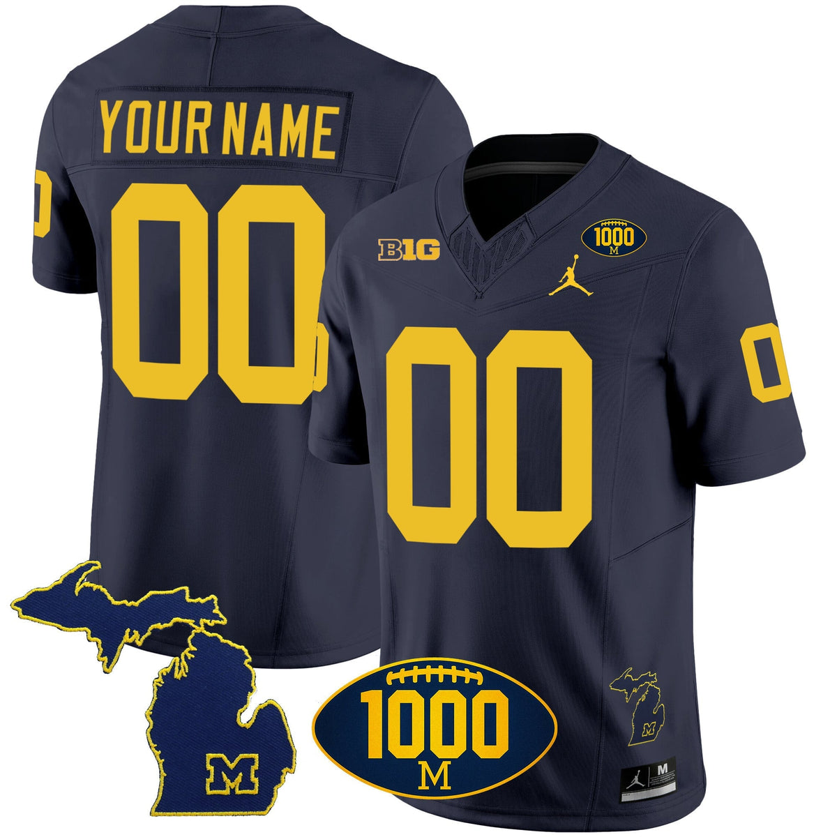Michigan Wolverines 1000 Wins Patch Vapor Custom Jersey V3 - All Stitched - image 2