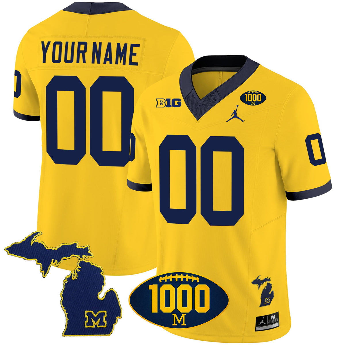 Michigan Wolverines 1000 Wins Patch Vapor Custom Jersey V3 - All Stitched - image 3