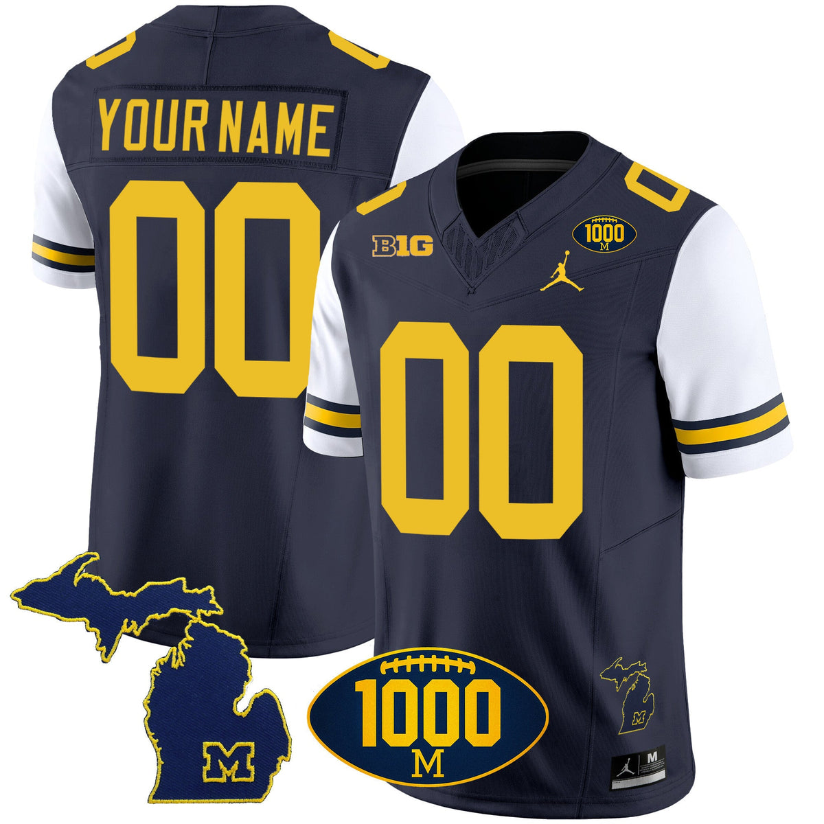 Michigan Wolverines 1000 Wins Patch Vapor Custom Jersey V3 - All Stitched - image 6