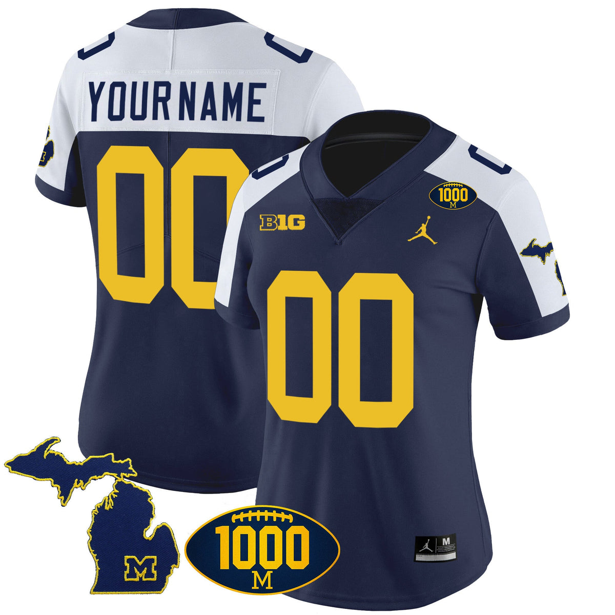 Michigan Wolverines 1000 Wins Patch Vapor Custom Jersey V3 - All Stitched - image 7