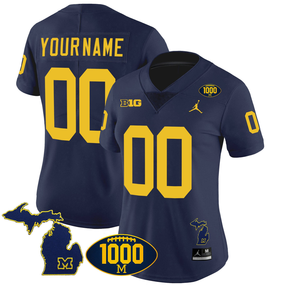 Michigan Wolverines 1000 Wins Patch Vapor Custom Jersey V3 - All Stitched - image 8