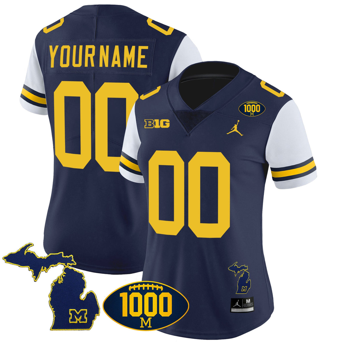 Michigan Wolverines 1000 Wins Patch Vapor Custom Jersey V3 - All Stitched - image 12