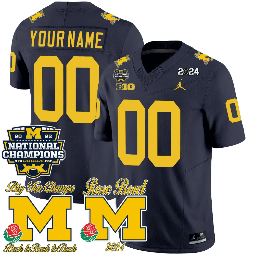 Michigan Wolverines 2023 National Champions & Rose Bowl Patch Vapor Custom Jersey- All Stitched - image 2