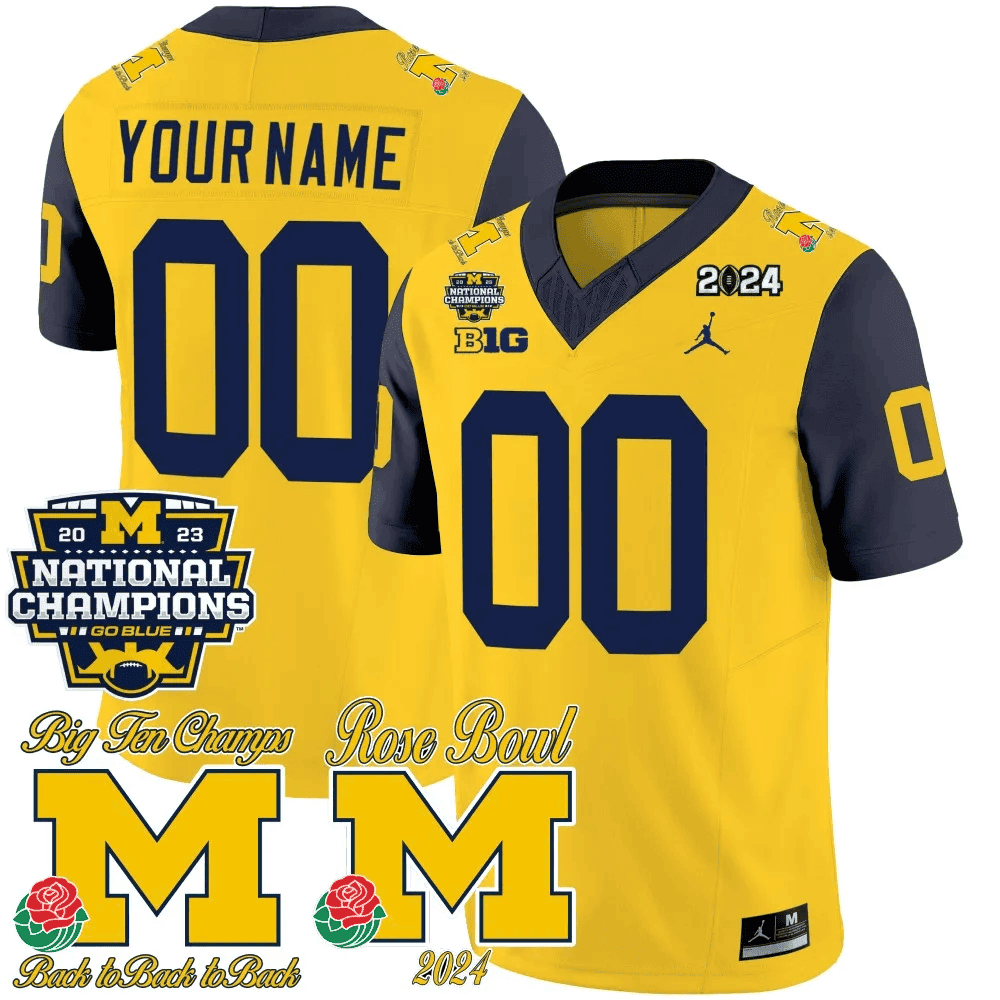 Michigan Wolverines 2023 National Champions & Rose Bowl Patch Vapor Custom Jersey- All Stitched - image 5
