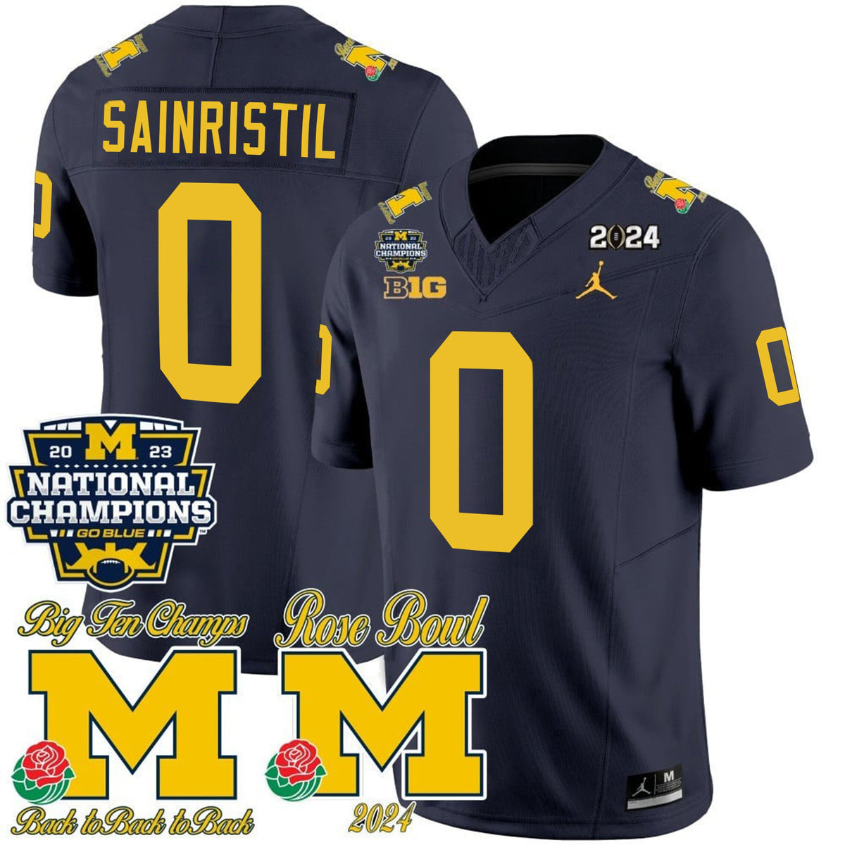 Men's Michigan Wolverines 2023 National Champions & Rose Bowl Patch Vapor Jersey - All Stitched - image 12