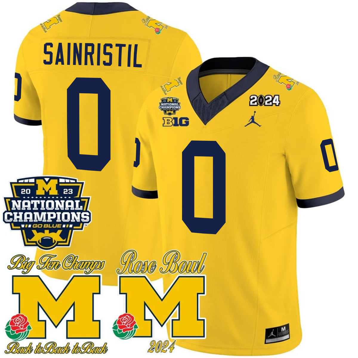 Men's Michigan Wolverines 2023 National Champions & Rose Bowl Patch Vapor Jersey - All Stitched - image 18