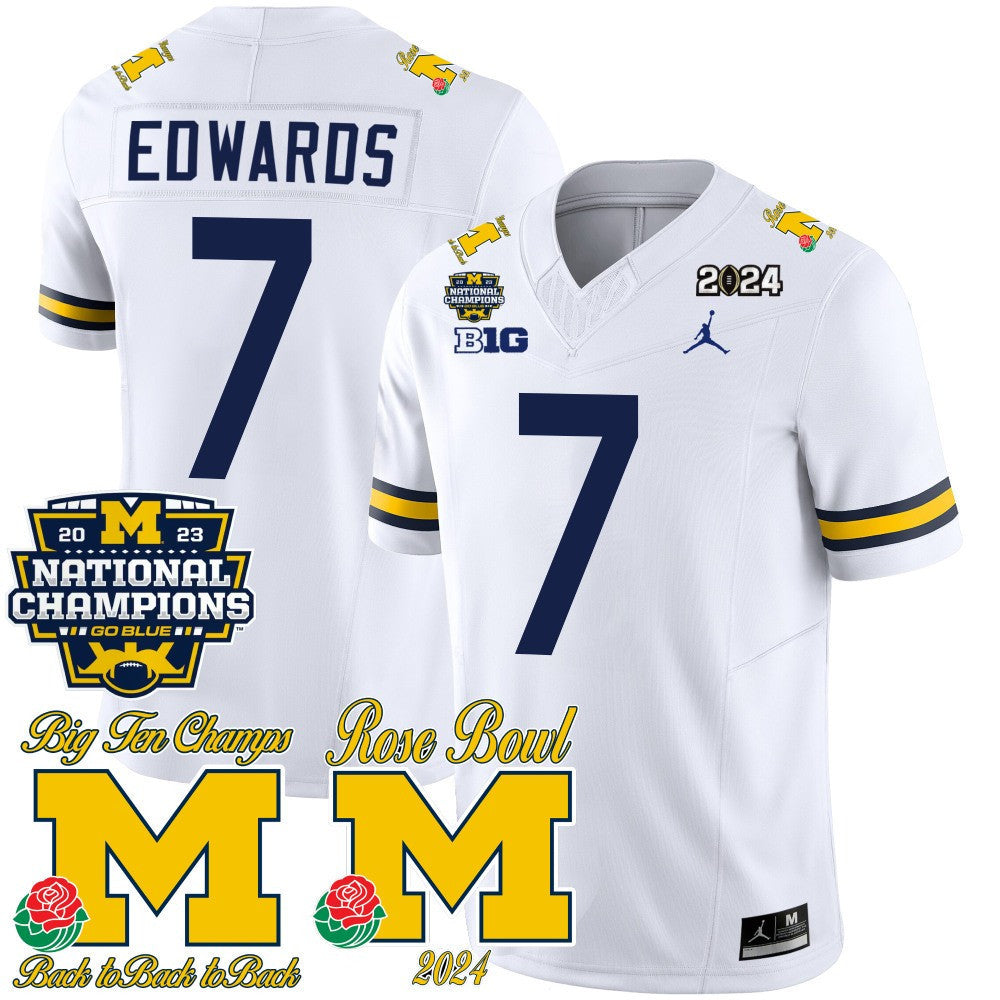 Men's Michigan Wolverines 2023 National Champions & Rose Bowl Patch Vapor Jersey - All Stitched - image 22