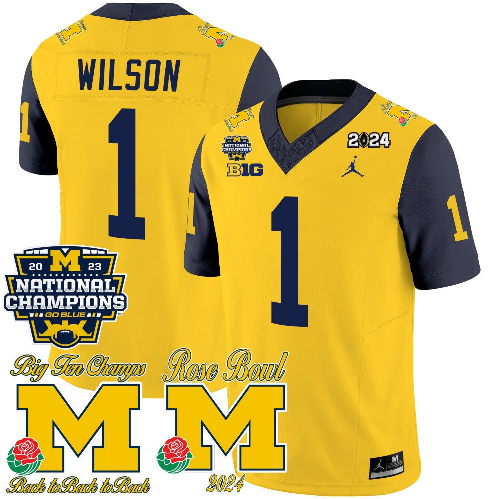 Men's Michigan Wolverines 2023 National Champions & Rose Bowl Patch Vapor Jersey - All Stitched - image 27