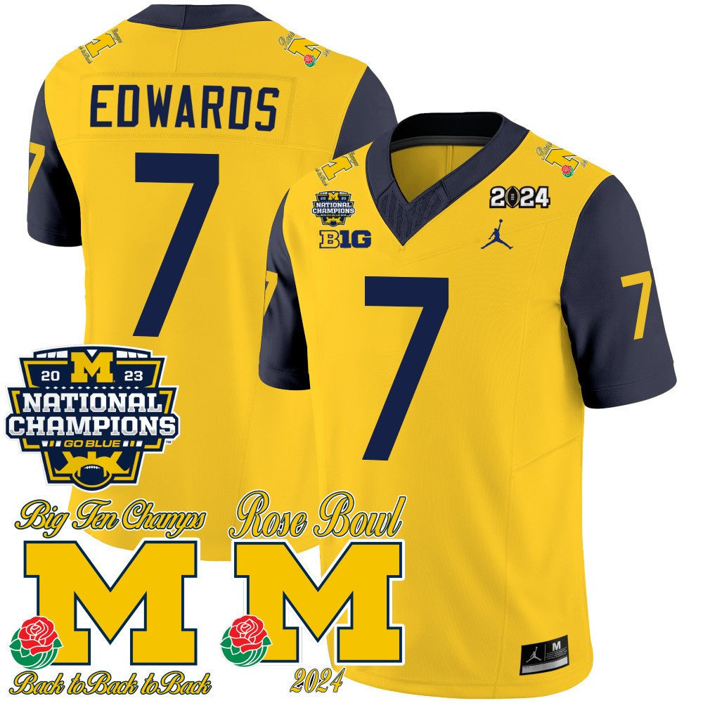 Men's Michigan Wolverines 2023 National Champions & Rose Bowl Patch Vapor Jersey - All Stitched - image 28