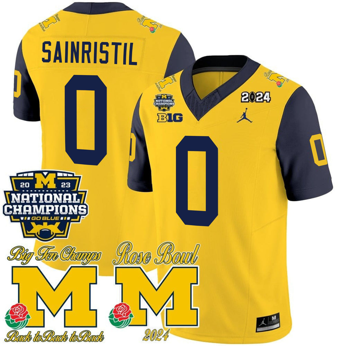 Men's Michigan Wolverines 2023 National Champions & Rose Bowl Patch Vapor Jersey - All Stitched - image 30