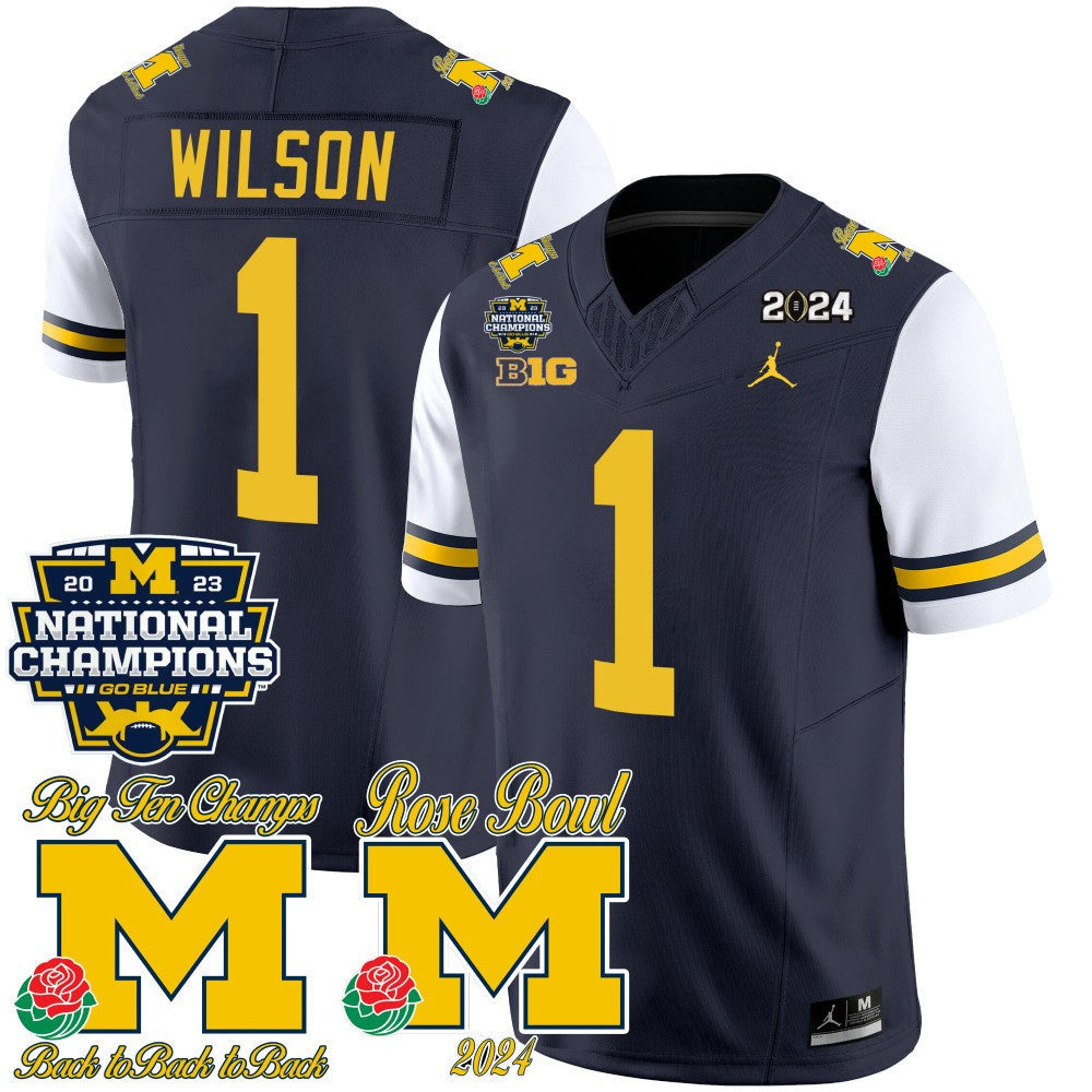 Men's Michigan Wolverines 2023 National Champions & Rose Bowl Patch Vapor Jersey - All Stitched - image 33