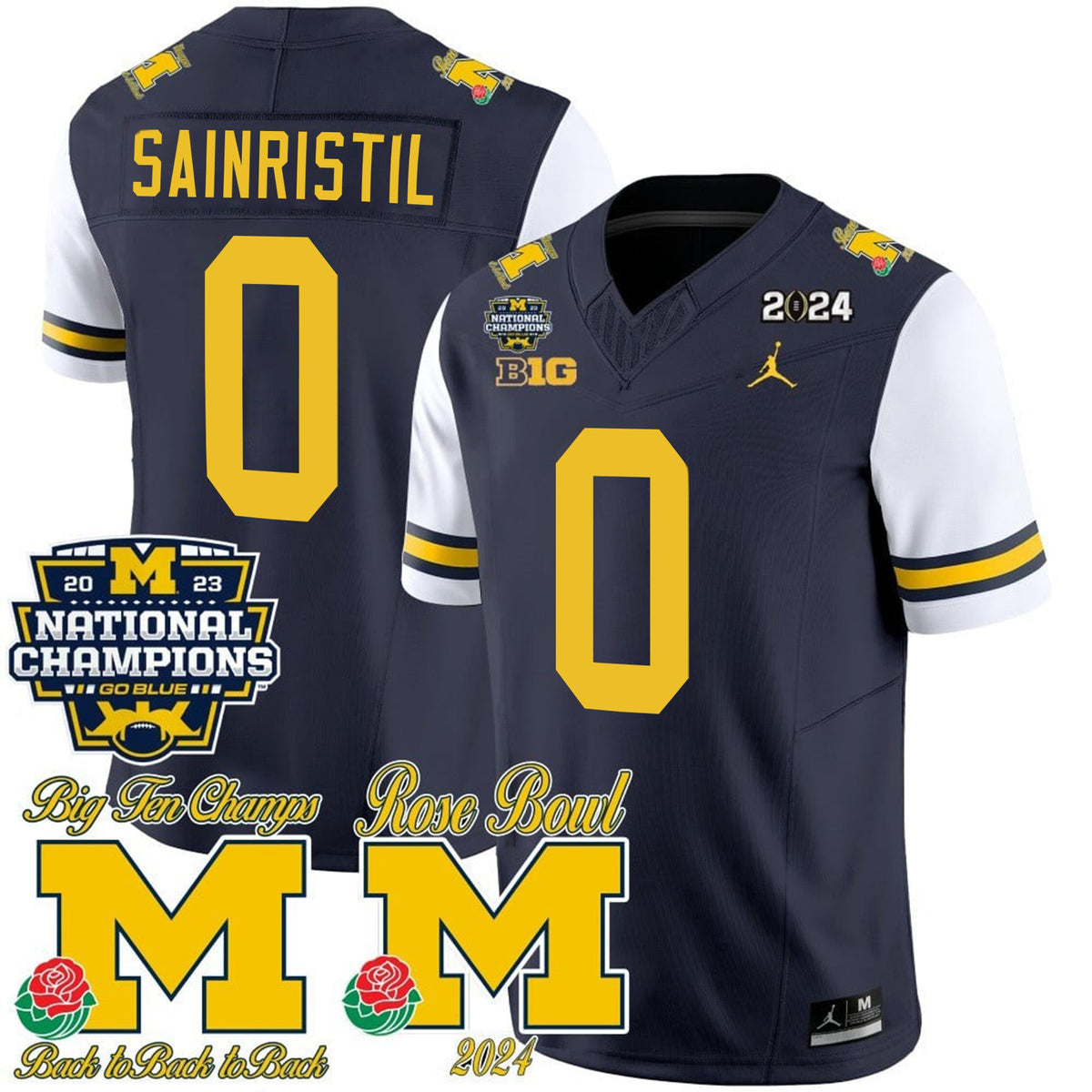 Men's Michigan Wolverines 2023 National Champions & Rose Bowl Patch Vapor Jersey - All Stitched - image 36