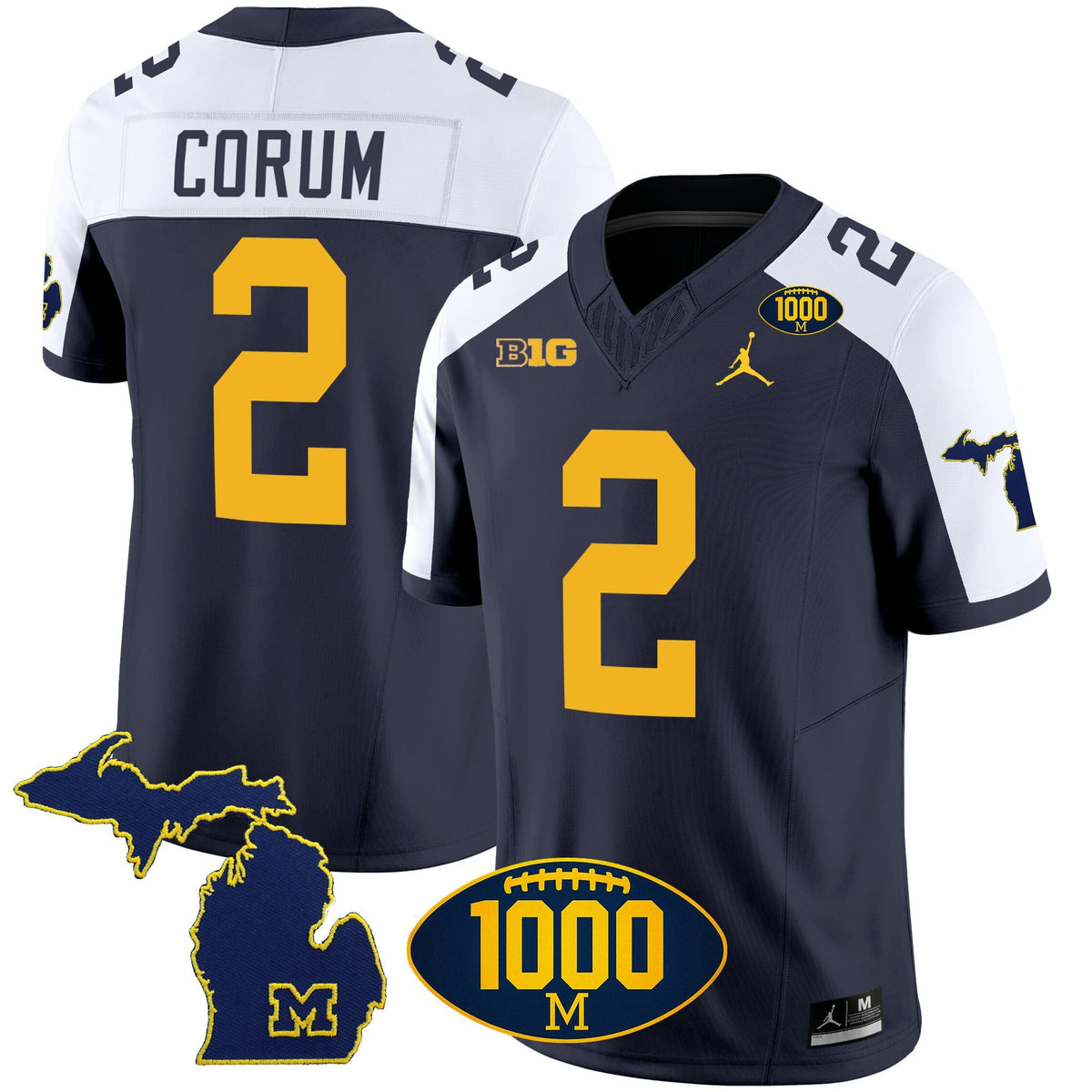 Men's Michigan Wolverines 1000 Wins Patch Vapor Jersey V3 - All Stitched - image 2