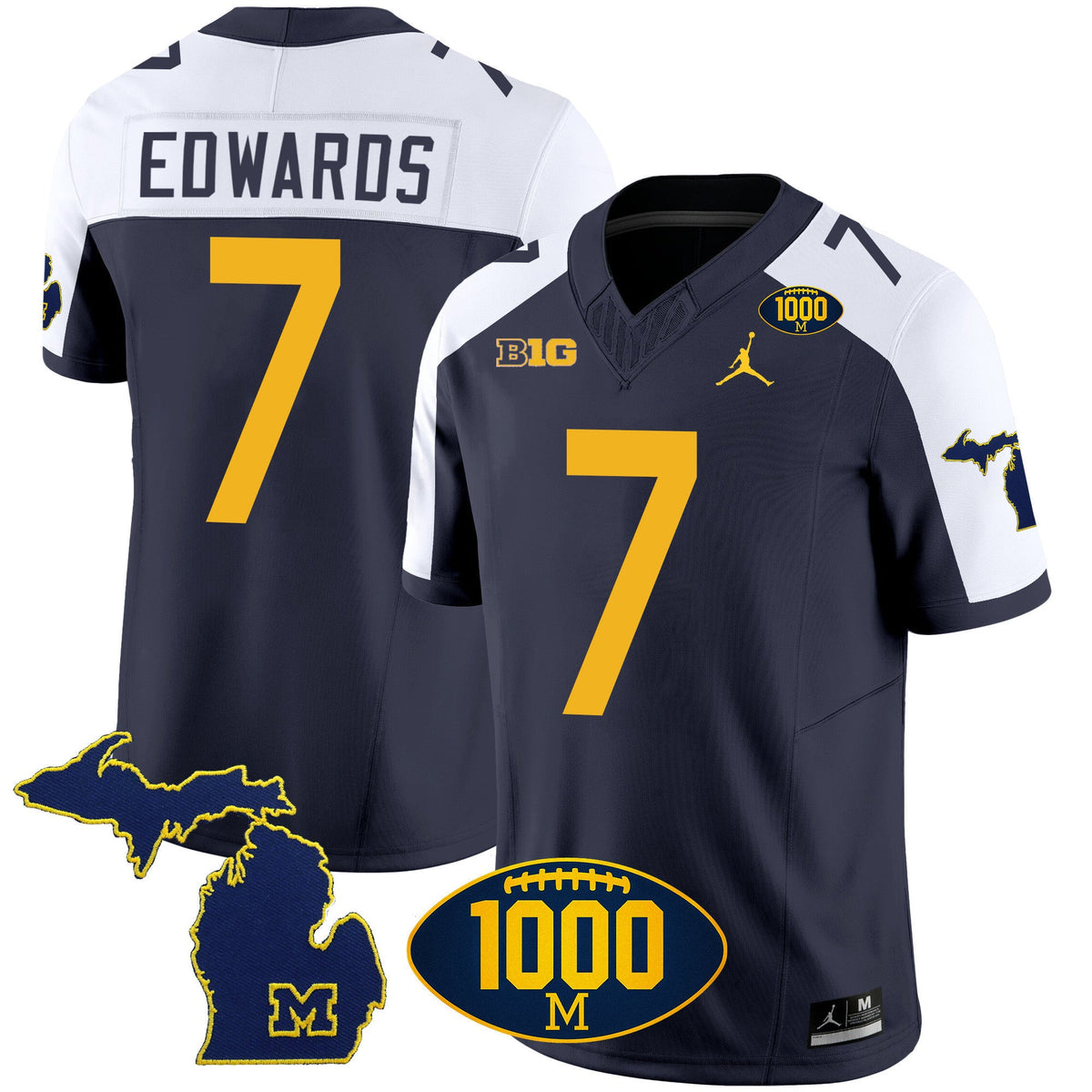 Men's Michigan Wolverines 1000 Wins Patch Vapor Jersey V3 - All Stitched - image 4