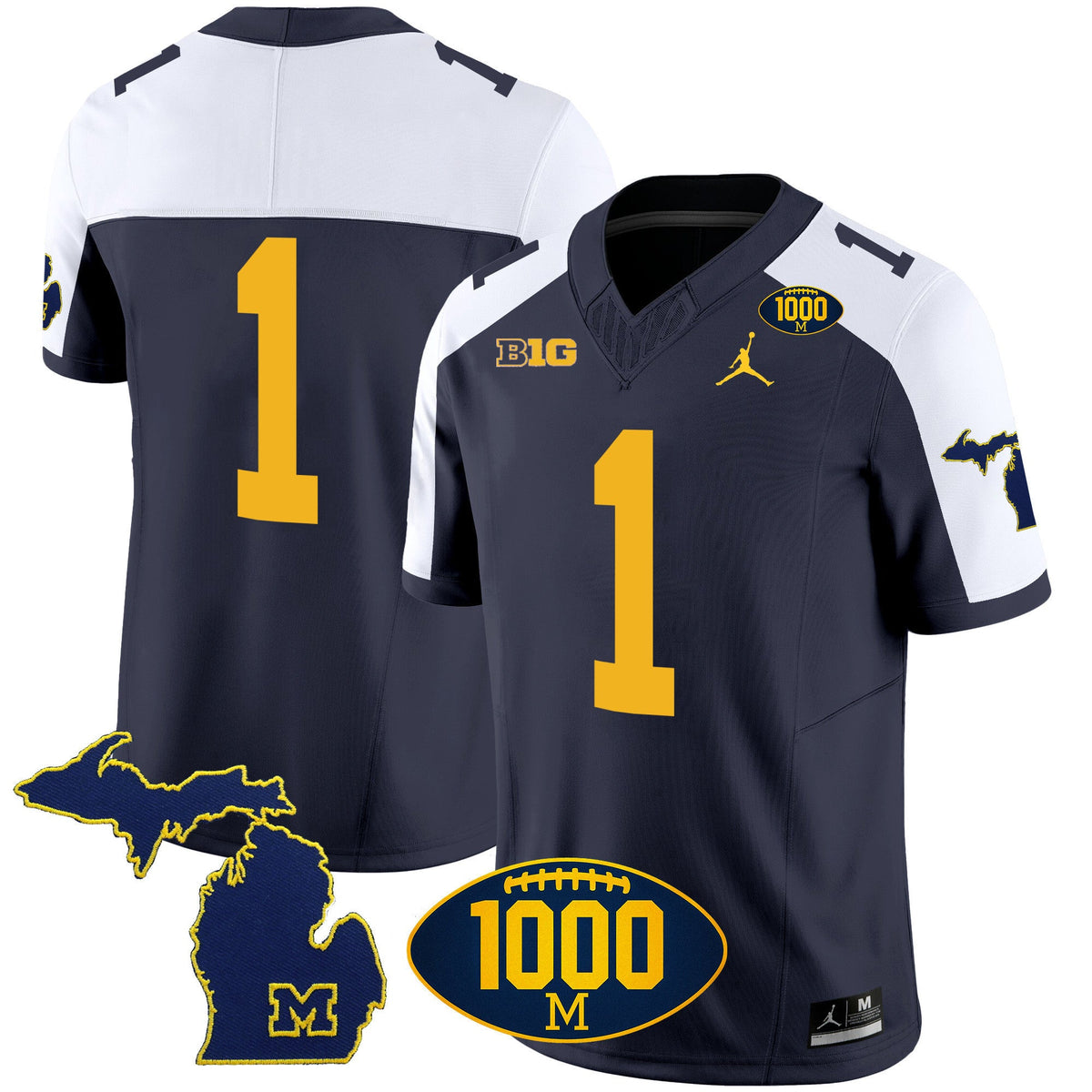 Men's Michigan Wolverines 1000 Wins Patch Vapor Jersey V3 - All Stitched - image 6