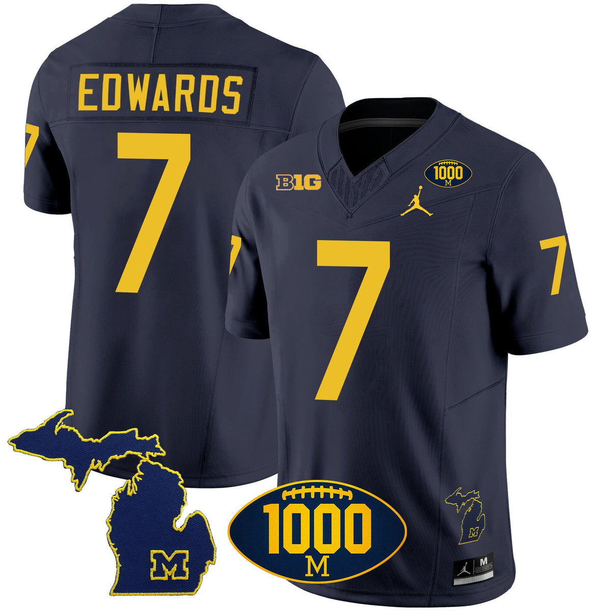 Men's Michigan Wolverines 1000 Wins Patch Vapor Jersey V3 - All Stitched - image 10