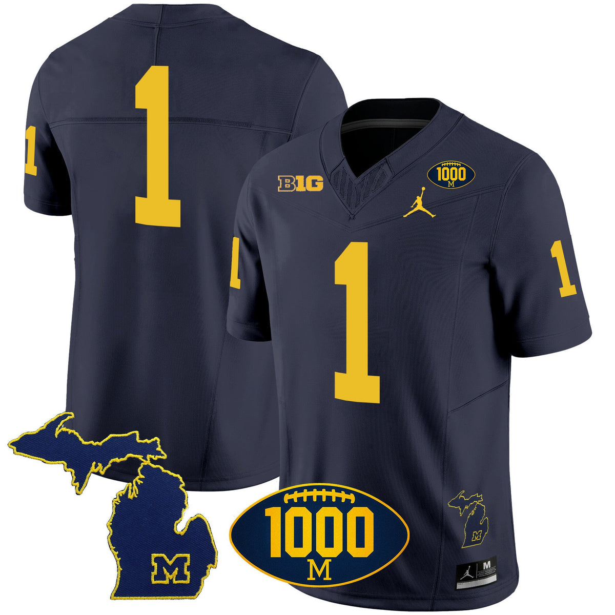Men's Michigan Wolverines 1000 Wins Patch Vapor Jersey V3 - All Stitched - image 12