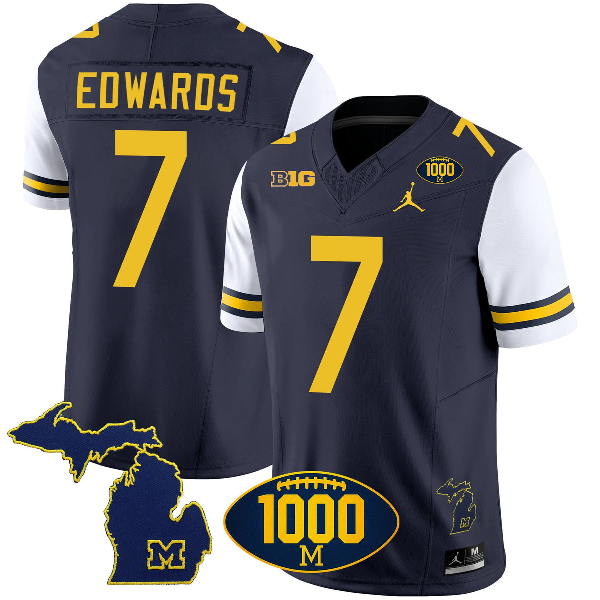Men's Michigan Wolverines 1000 Wins Patch Vapor Jersey V3 - All Stitched - image 34