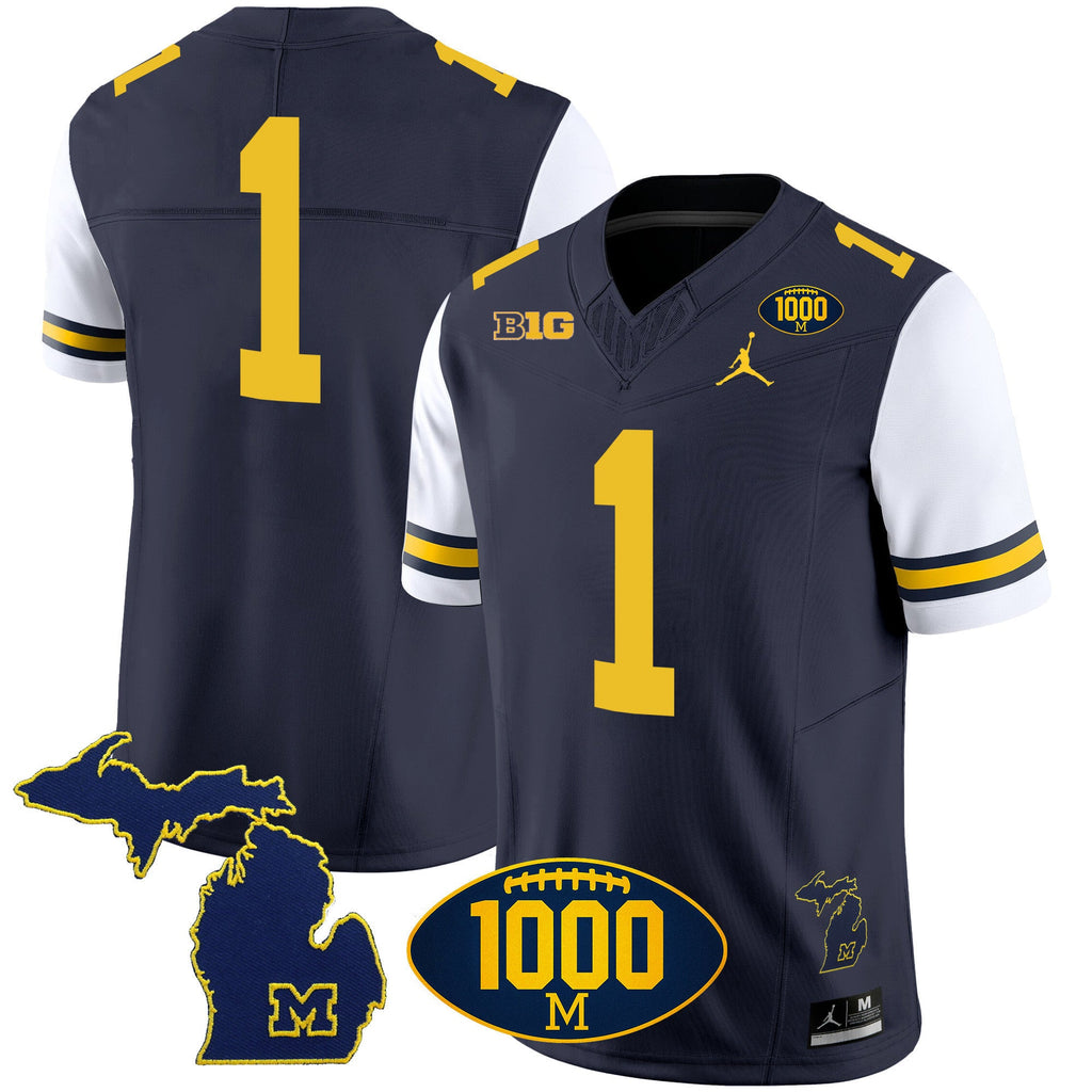 Men's Michigan Wolverines 1000 Wins Patch Vapor Jersey V3 - All Stitched - image 36