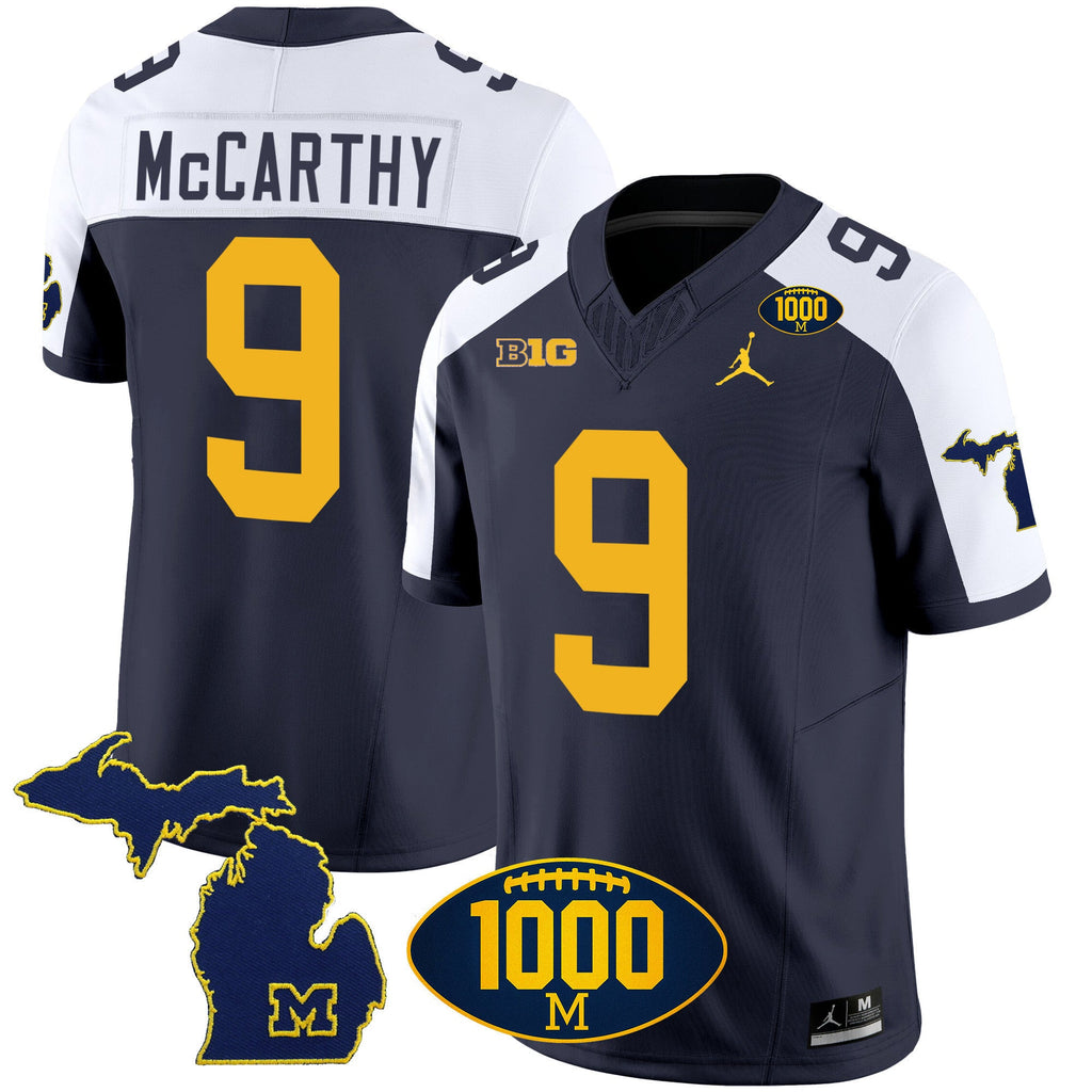 Men's Michigan Wolverines 1000 Wins Patch Vapor Jersey V3 - All Stitched - image 1