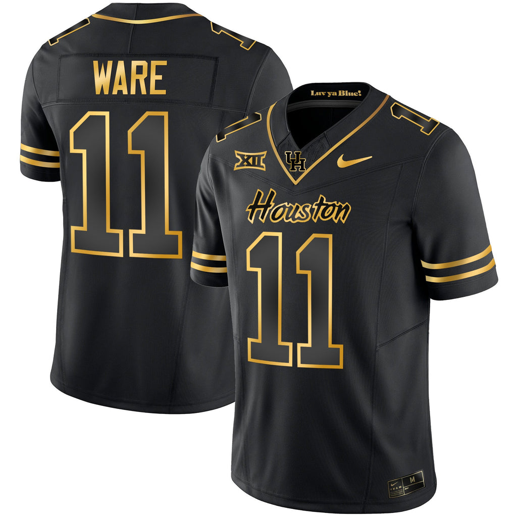 Men's Houston Cougars 2023 Oilers Inspired Gold Jersey - All Stitched - image 9