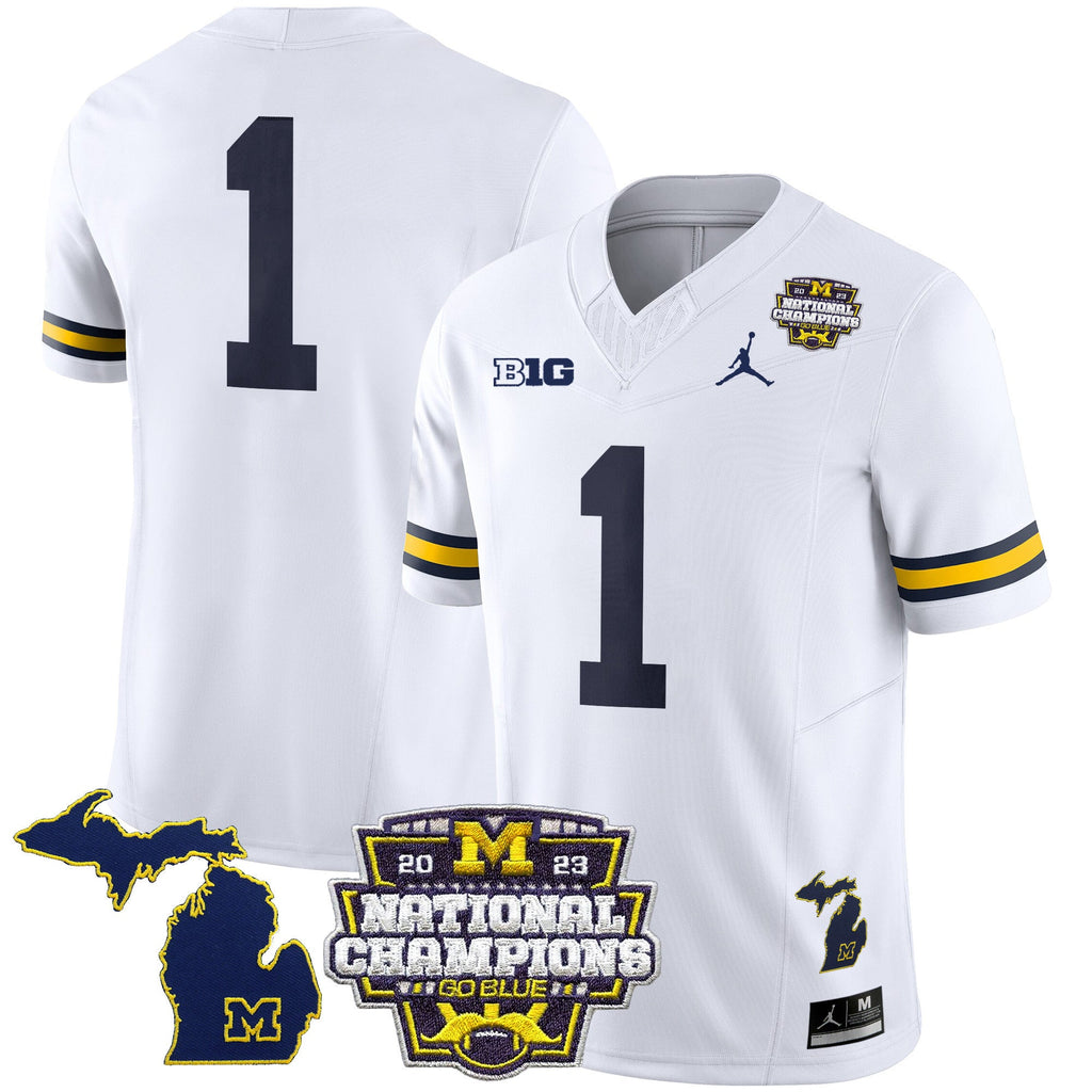 Men's Michigan Wolverines 2023 National Champions Patch Vapor Jersey V6 - All Stitched - image 32