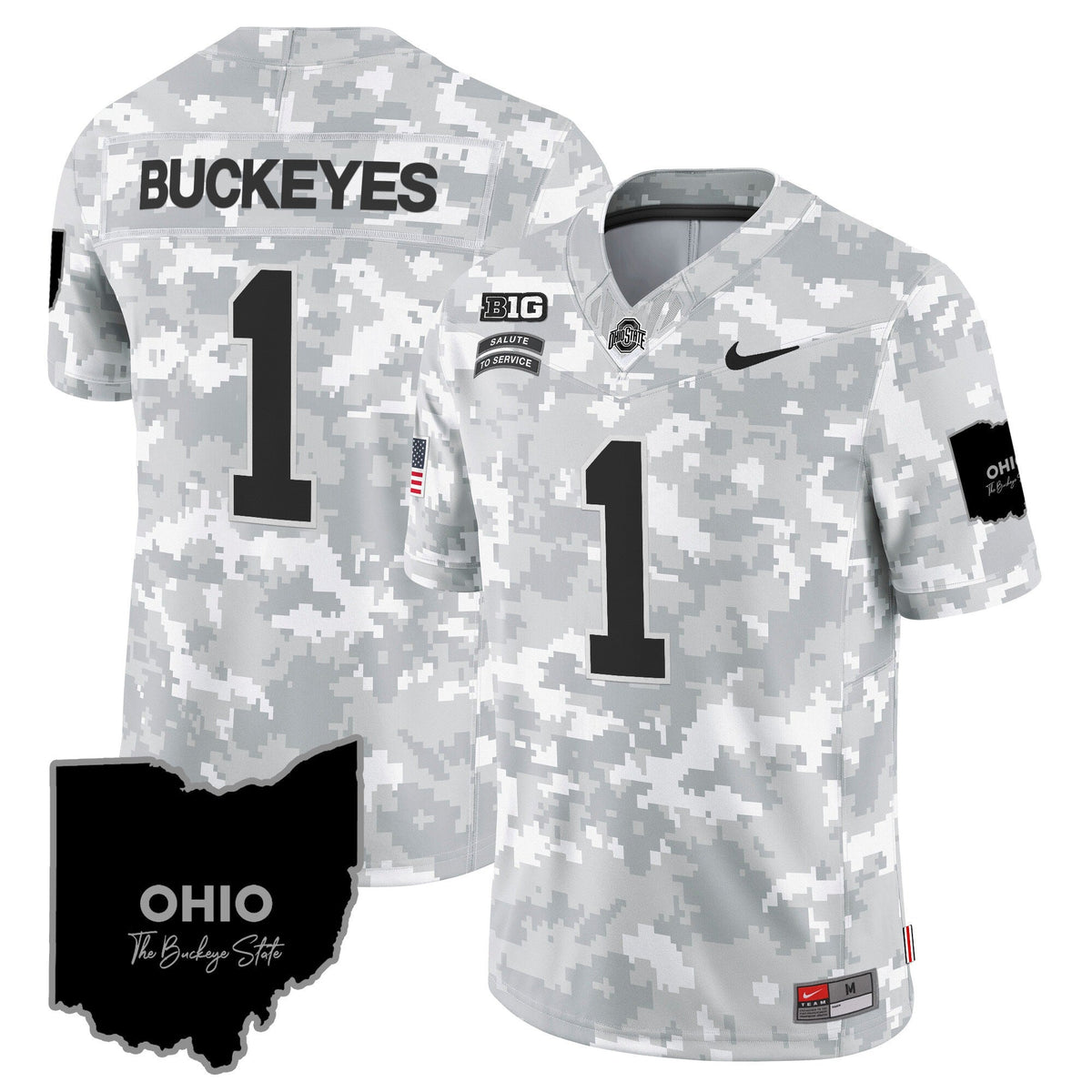Ohio State Buckeyes 2024 Salute to Service Vapor Limited Jersey - Arctic Camo - All Stitched - image 2