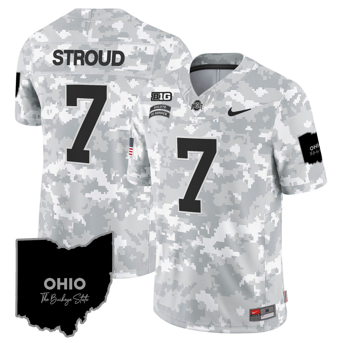 Ohio State Buckeyes 2024 Salute to Service Vapor Limited Jersey - Arctic Camo - All Stitched - image 4