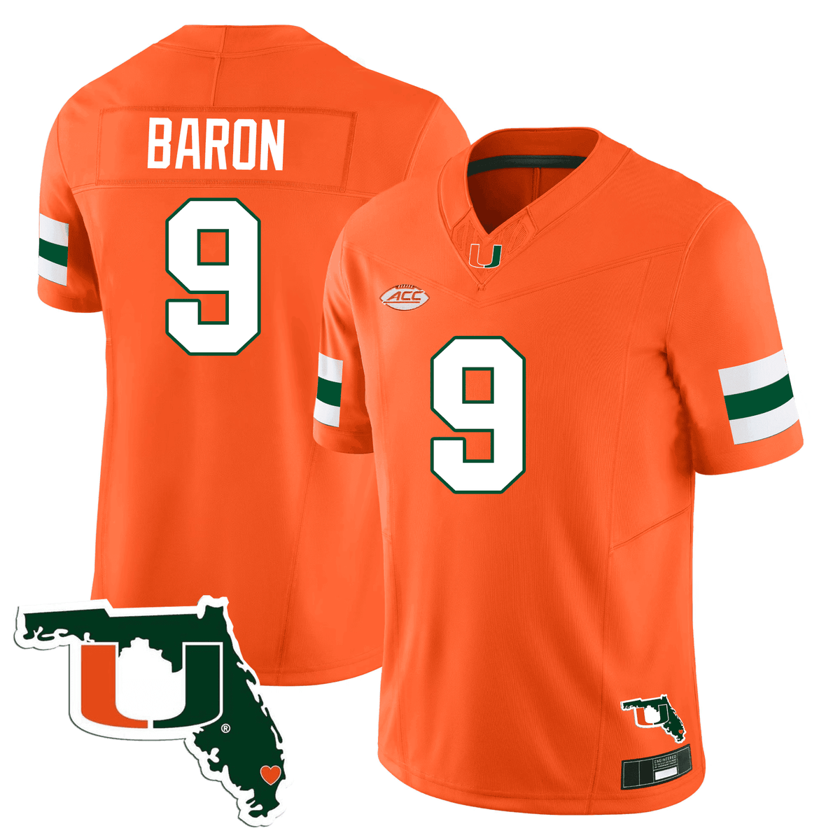 Men's Miami Hurricanes Florida Map Patch Vapor Premier Limited Jersey - All Stitched - image 3