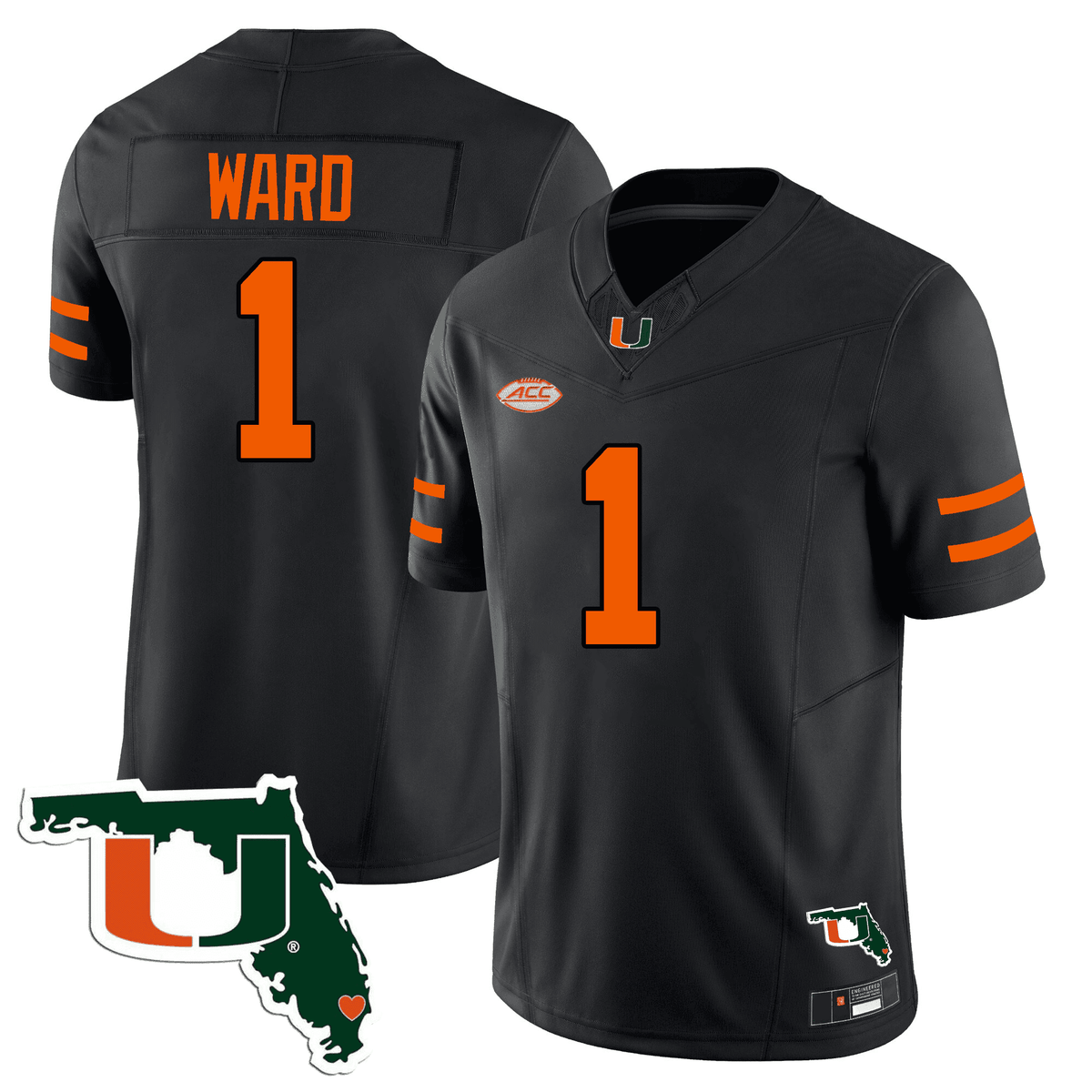 Men's Miami Hurricanes Florida Map Patch Vapor Premier Limited Jersey - All Stitched - image 4