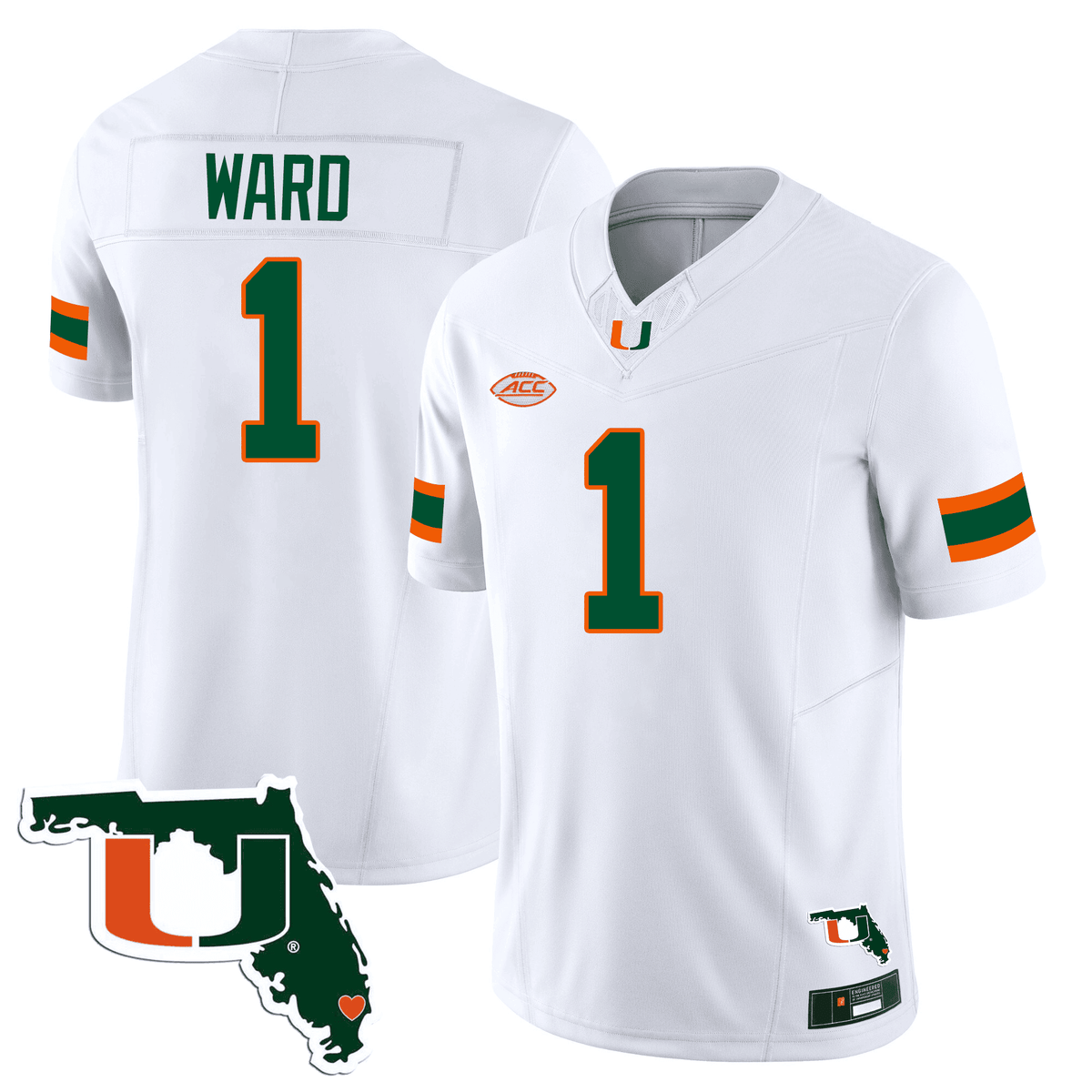 Men's Miami Hurricanes Florida Map Patch Vapor Premier Limited Jersey - All Stitched - image 7