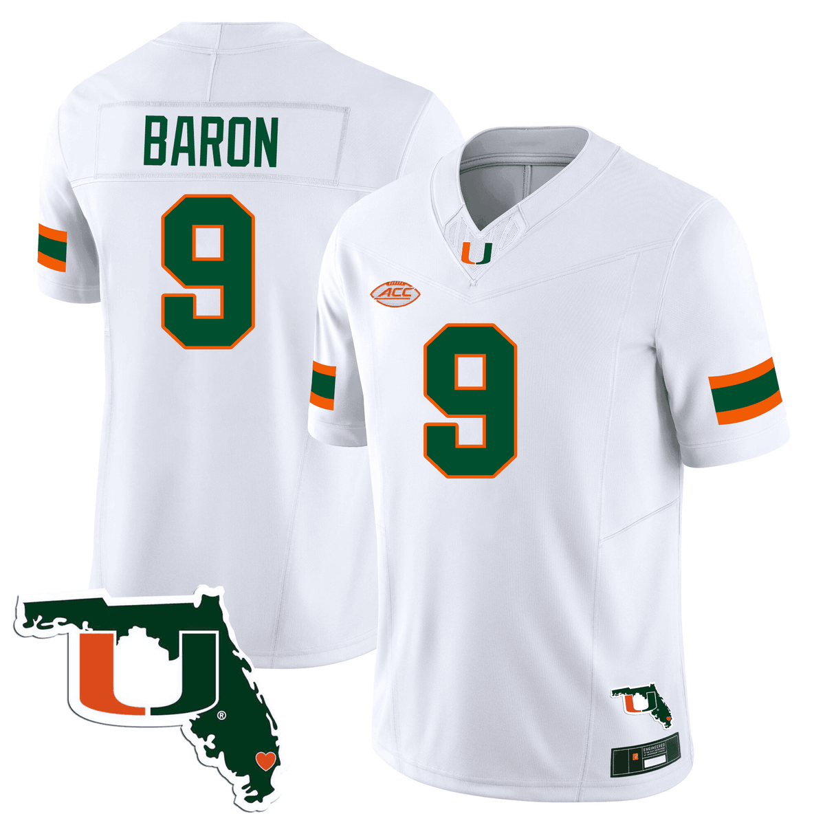 Men's Miami Hurricanes Florida Map Patch Vapor Premier Limited Jersey - All Stitched - image 9