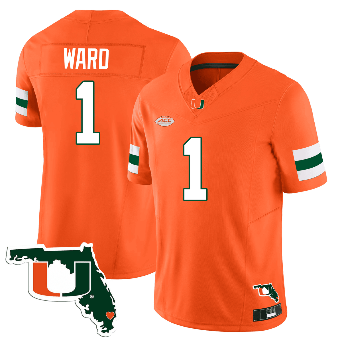 Men's Miami Hurricanes Florida Map Patch Vapor Premier Limited Jersey - All Stitched - image 1