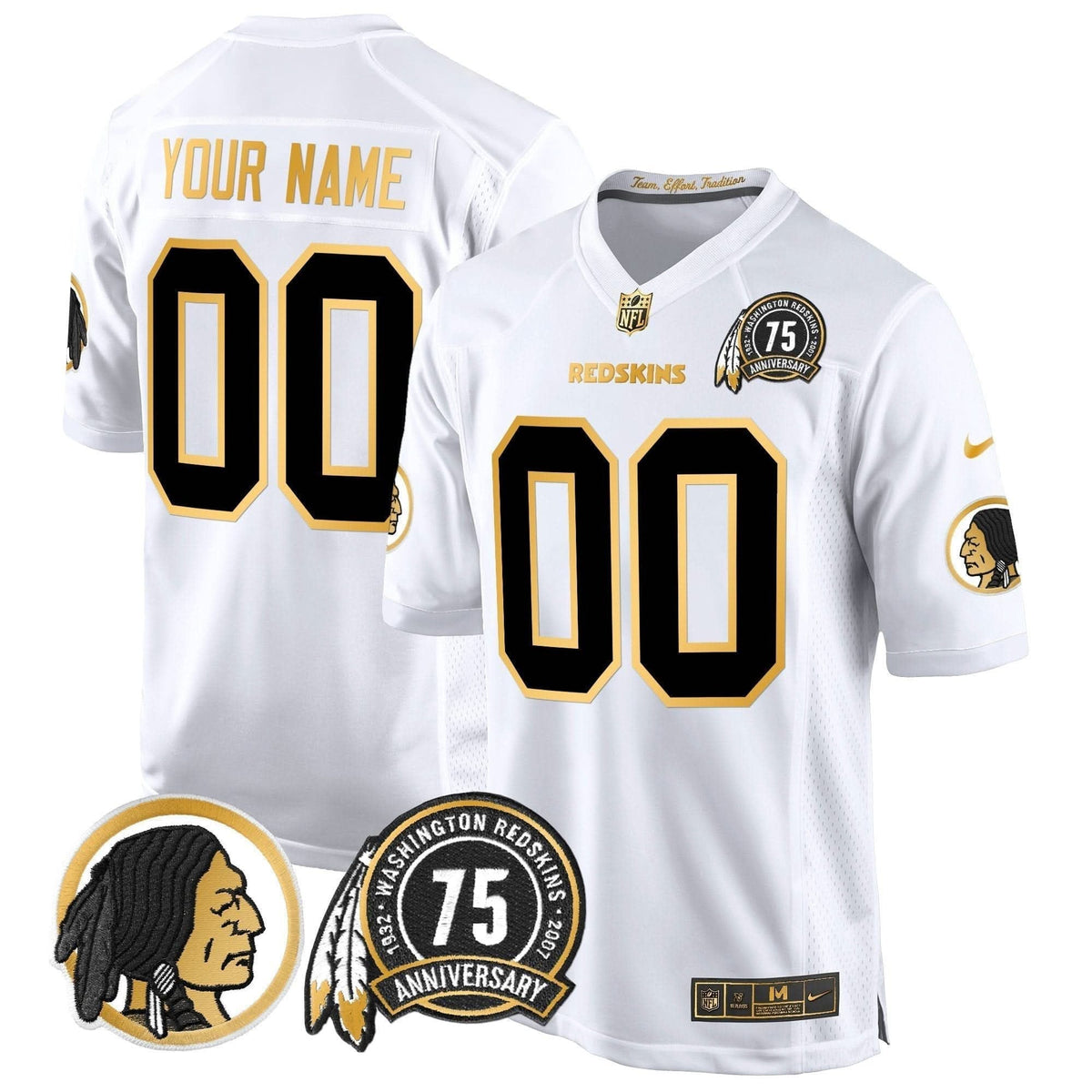 Washington Redskins 75th Patch Throwback Gold Game Custom Jersey - All Stitched - image 2