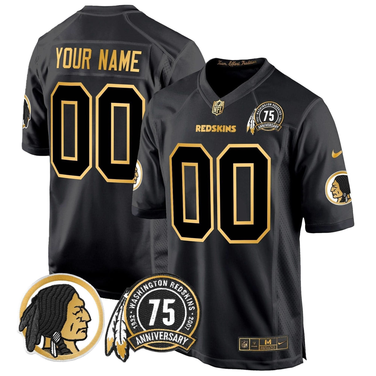 Washington Redskins 75th Patch Throwback Gold Game Custom Jersey - All Stitched - image 3