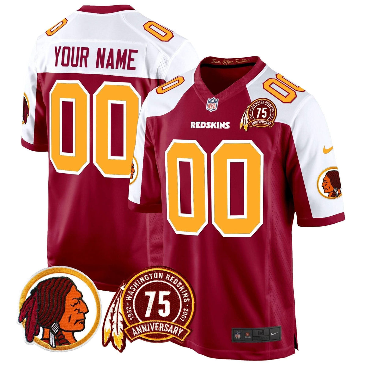 Washington Redskins 75th Patch Throwback Game Custom Jersey - All Stitched - image 1