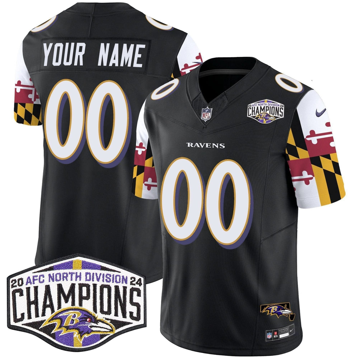 Ravens Maryland Flag 2024 AFC North Division Champions Patch Vapor Limited Custom Jersey - All Stitched - image 3