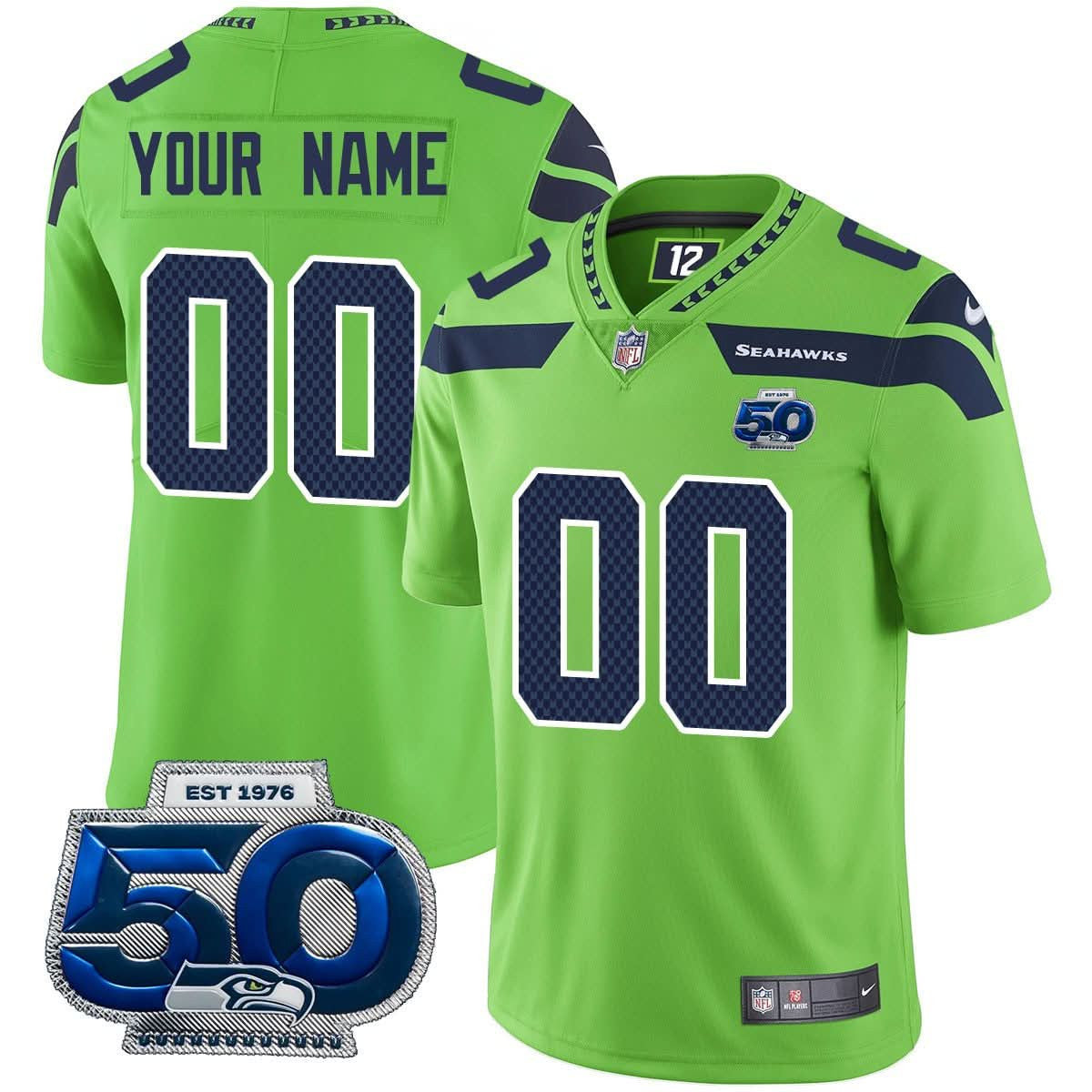Custom Gender/Name Seattle Seahawks 50th Season Vapor Limited Jersey - All Stitched - image 1
