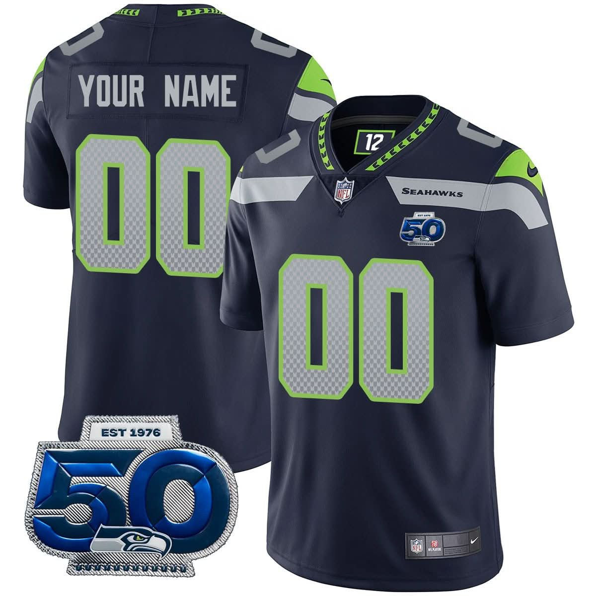 Custom Gender/Name Seattle Seahawks 50th Season Vapor Limited Jersey - All Stitched - image 3